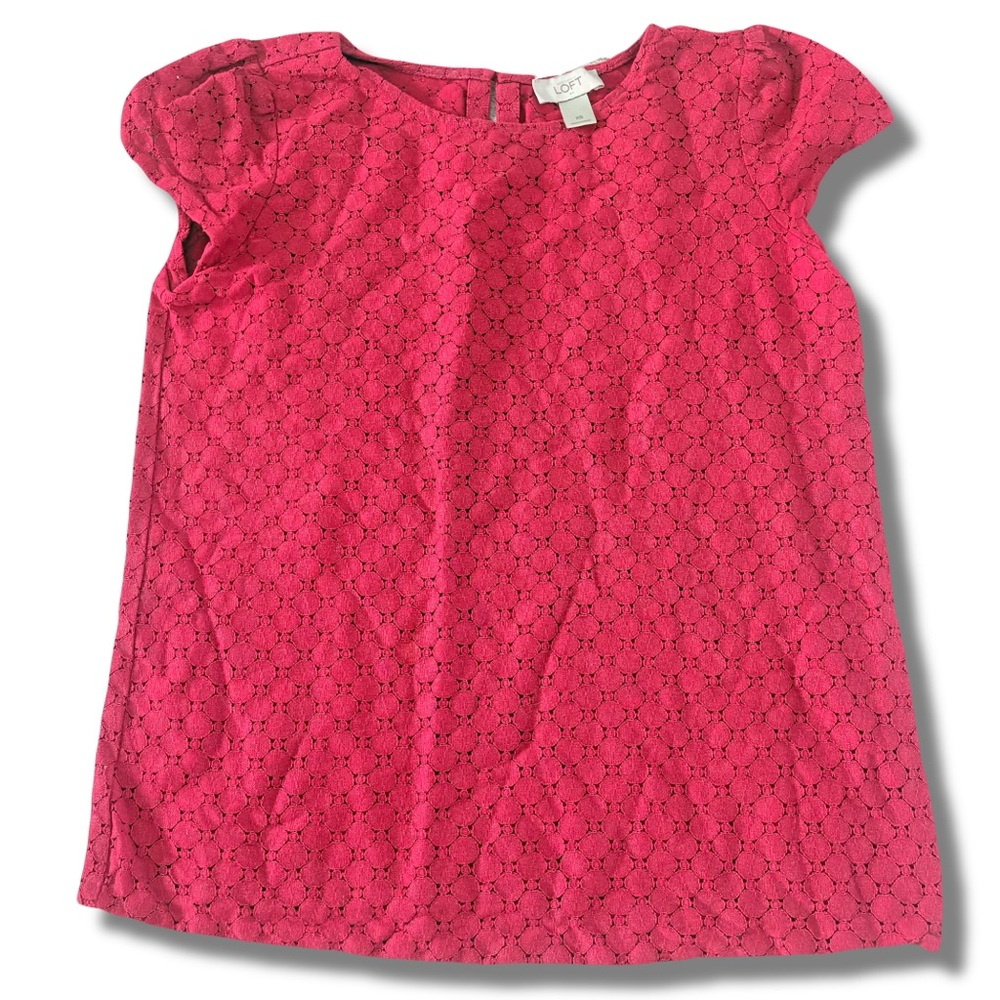 LOFT Eyelet Lace Cap Sleeve Top | Berry Red | 80% Cotton | Size XS - Picture 2 of 9